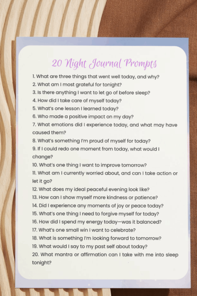 Night Journal Prompts for sleep routine