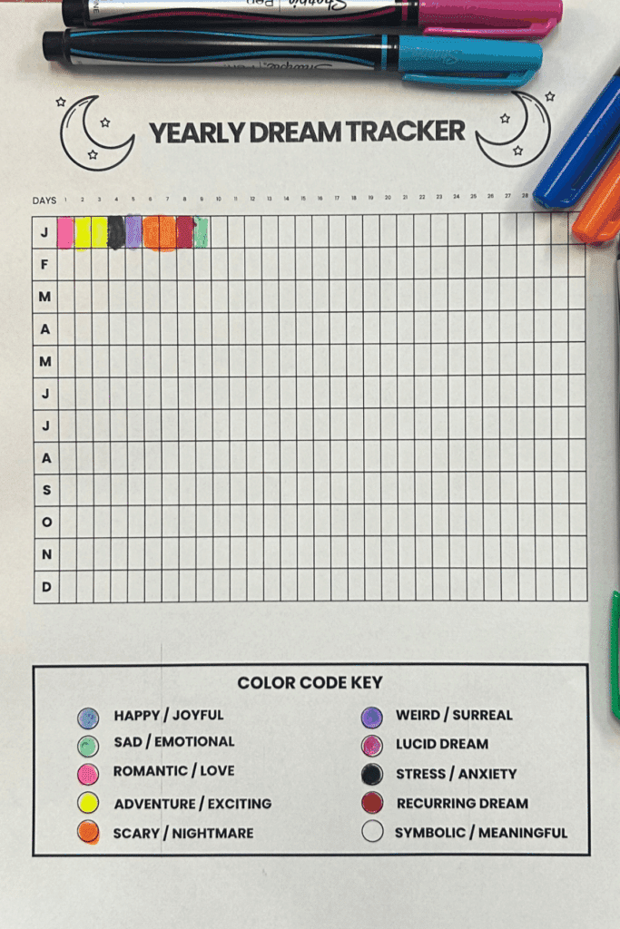 free printable coloring dream tracker
