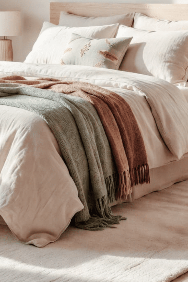 Earthy colors for the Boho Bedroom Layers of Bedding