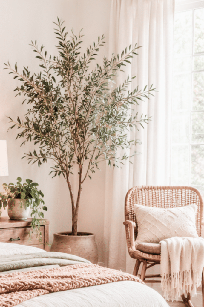 boho bedroom chair in the corner with plants