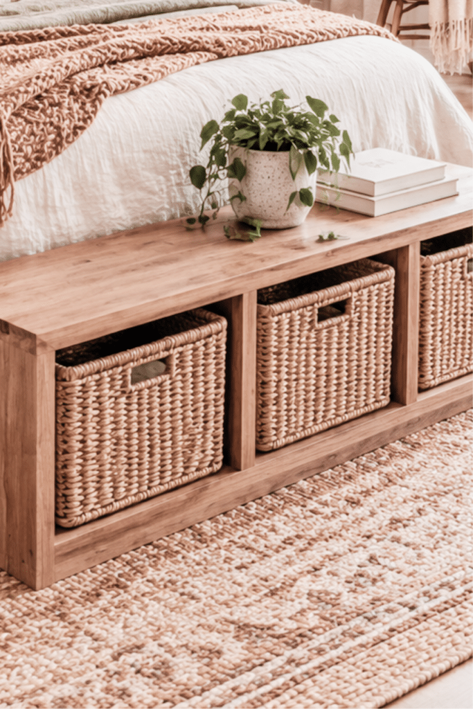 boho bedroom foot of the bed storage