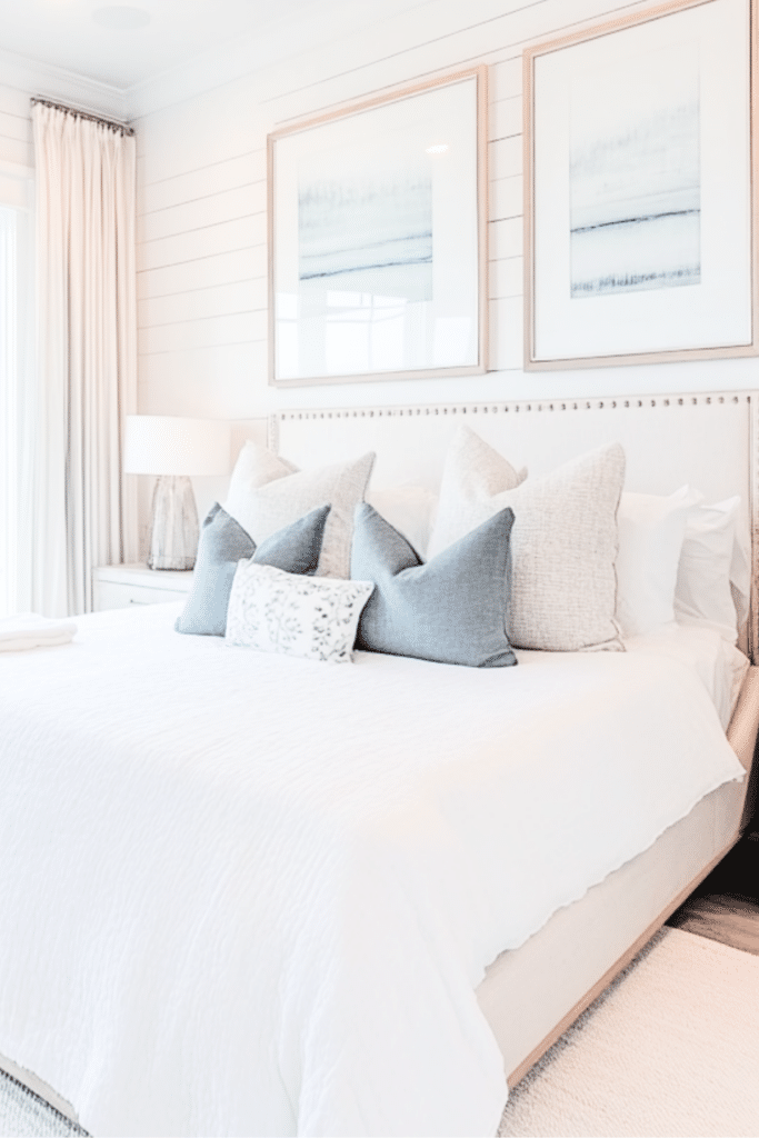 Cozy Coastal Bedroom Furniture and Headboard on Wall